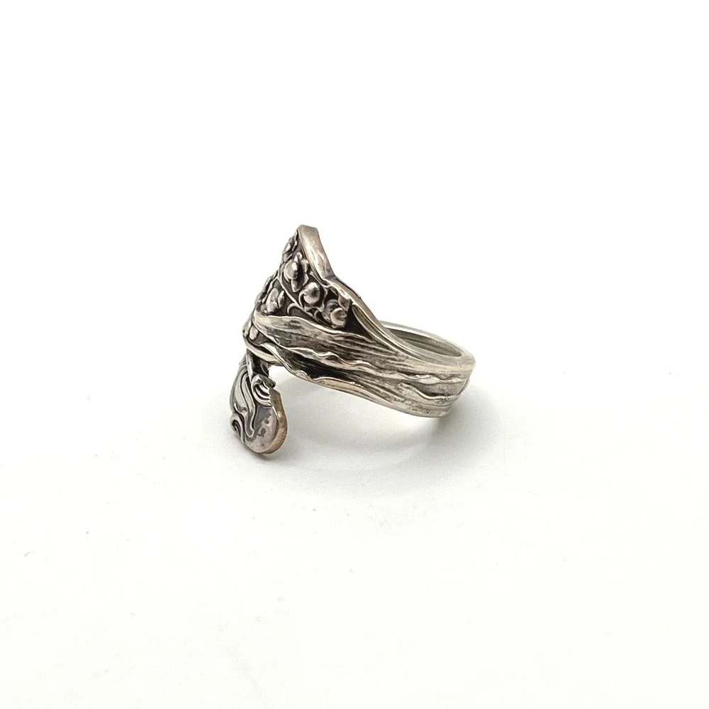 Vintage Sterling Silver Floral Spoon Ring‎ Bypass Statement Band Size 5.5 8.2g